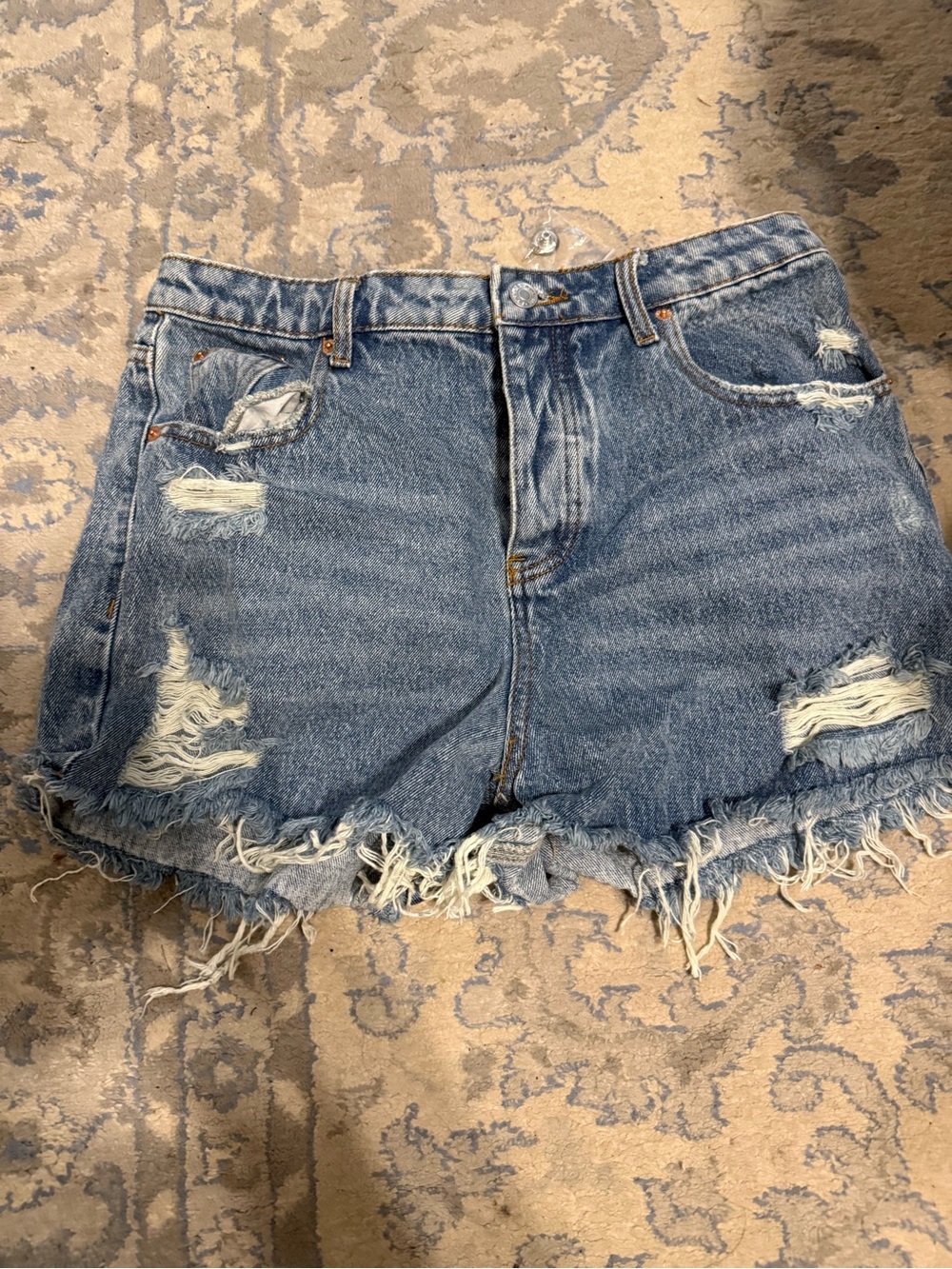 Signature Distressed Denim Cutoff Shorts in Light Blue